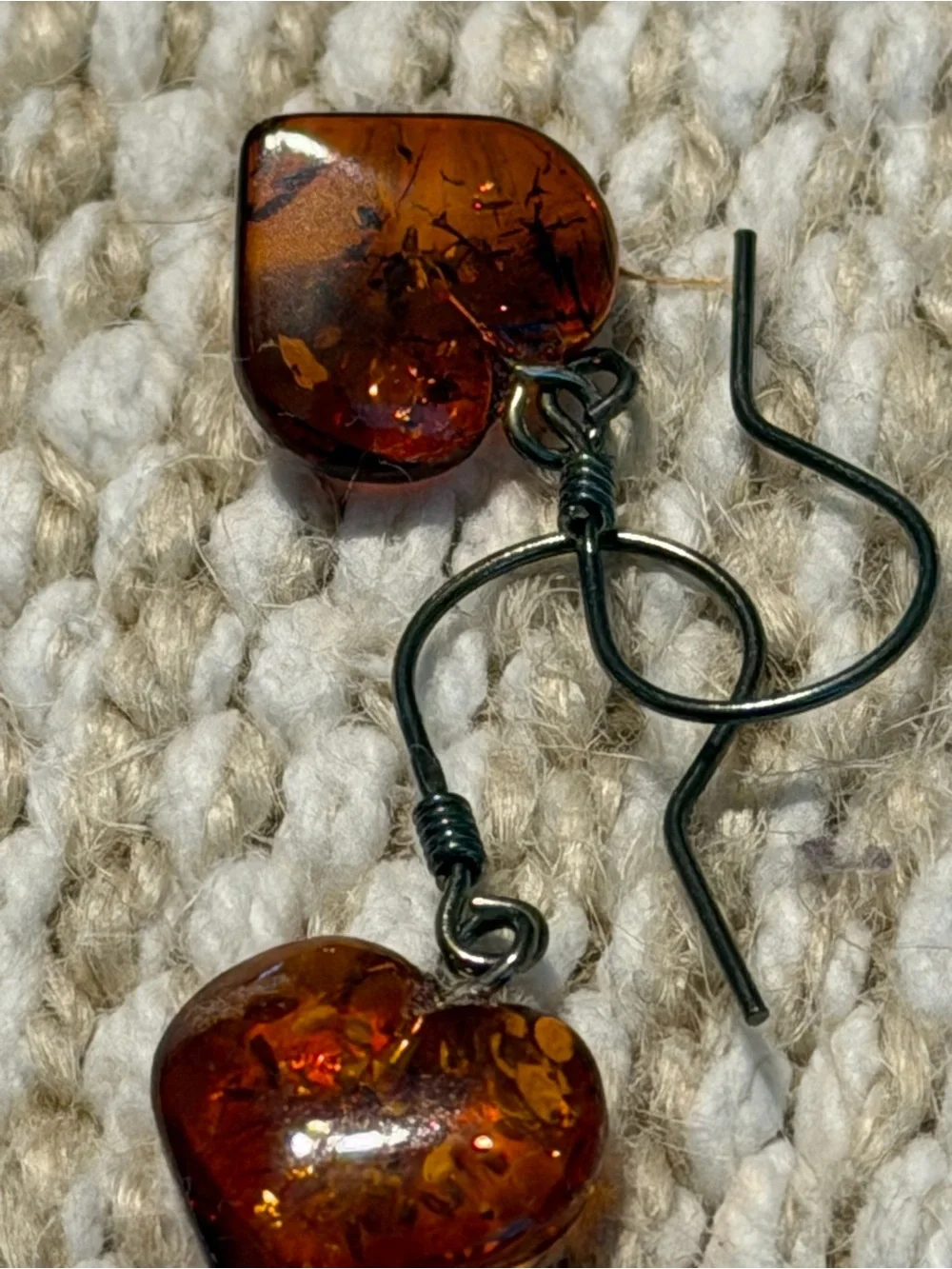 Amber Heart Drop Earrings and Necklace Pendant - Brown Amber Jewelry 3 Piece Set